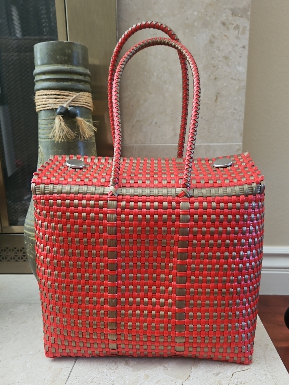 Woven Red Tote Handbag - Stylish Everyday Carry
